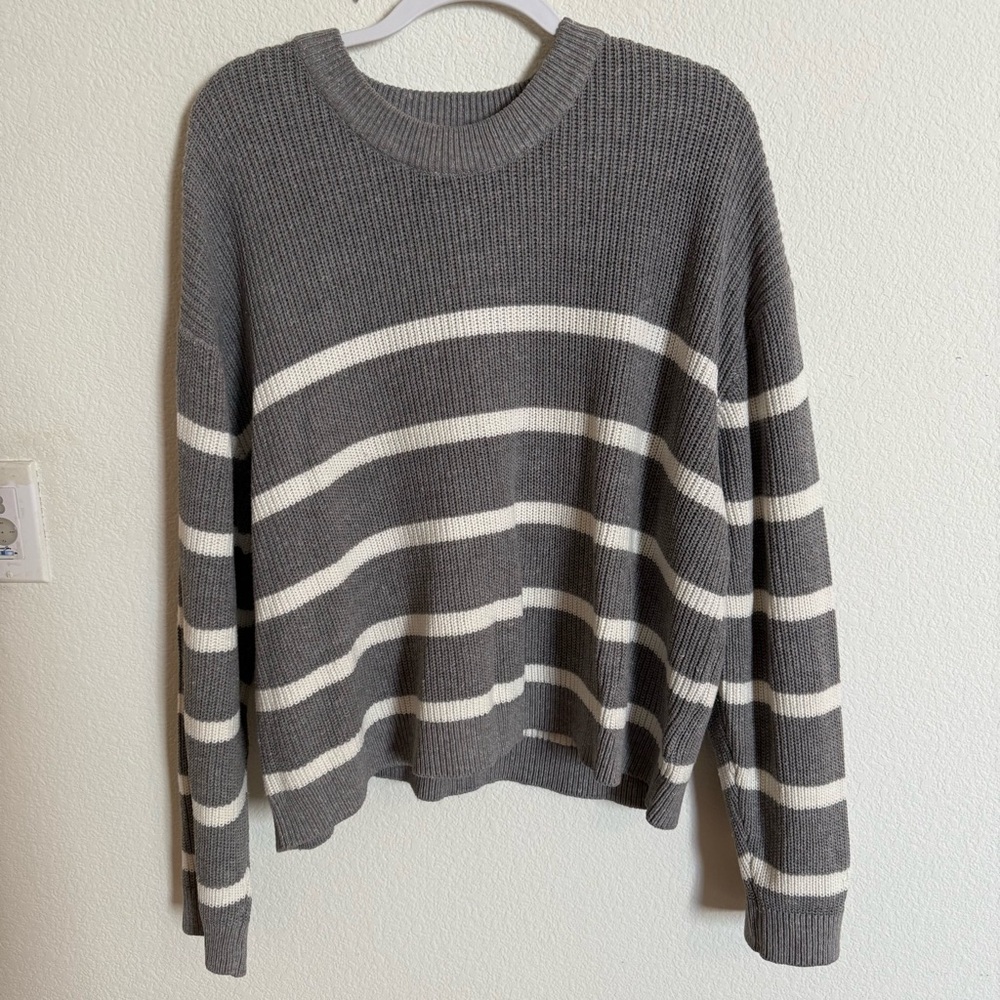 Gray and White Striped Women's Sweater